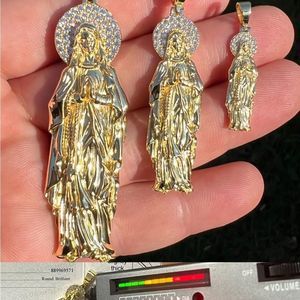 Real 925 Silver 14k Gold Over Virgin Mary Pendant Iced Necklace